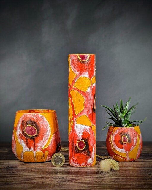 Bespoke Mix Gift Unique Artisan Vase Small Candle Holder Large Tea Light Hand Painted Glass Design - No Box - image 1
