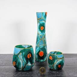 Bespoke Mix Gift Unique Artisan Vase Small Candle Holder Large Tea Light Hand Painted Glass Design - No Box - thumbnail 3