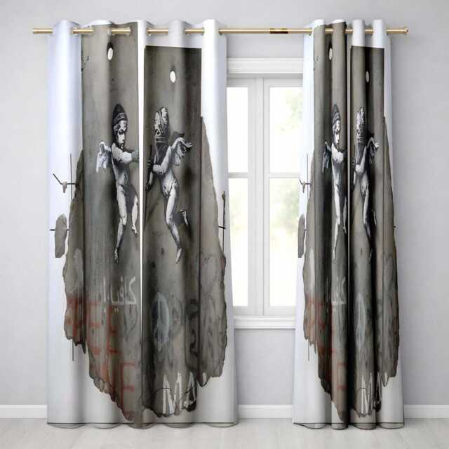 Blindfolded Cherubs Concrete Street Art Sculpture Distinctive Wall Home Decor Readymade Eyelet Ring Top Thermal 100% Blackout Curtains - image 1