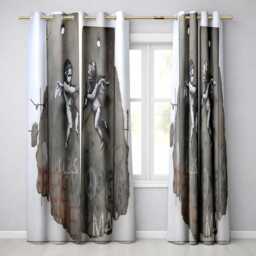 Blindfolded Cherubs Concrete Street Art Sculpture Distinctive Wall Home Decor Readymade Eyelet Ring Top Thermal 100% Blackout Curtains