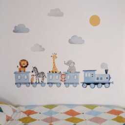Fabric Nursery Wall Stickers - Train & Safari Animals Removable Decals For Kids' Bedroom Or Playroom - thumbnail 1