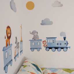 Fabric Nursery Wall Stickers - Train & Safari Animals Removable Decals For Kids' Bedroom Or Playroom - thumbnail 2