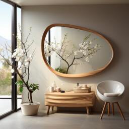 Asymmetrical Wooden Wall Mirror With Organic Frame, Handmade For Living Room Decoration - thumbnail 3