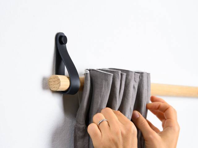 Curtain Rod Holder, Leather Wall Strap, Quilt Hanger, Handmade Macrame Display in 27 Colors - image 1