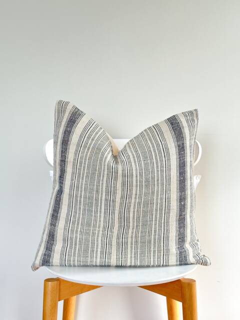Gray Neutral Tribal Hemp Hand Woven Natural Dye Color Lumbar Pillow Cover - image 1