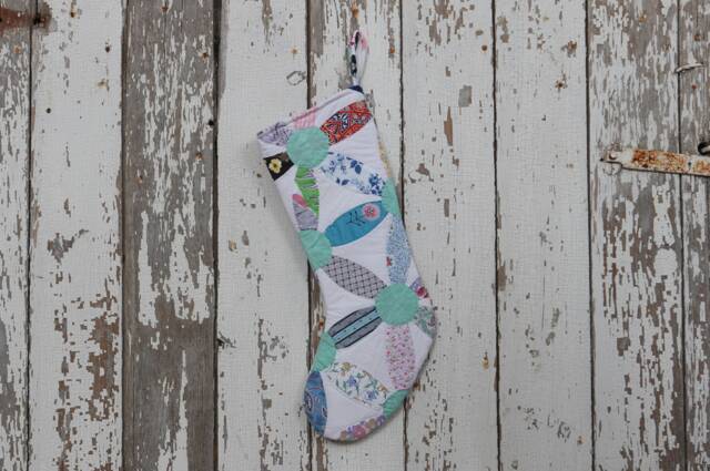 Vintage Quilt Christmas Stocking Hand-Stitched Joseph's Coat Pattern - image 1