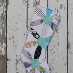 Vintage Quilt Christmas Stocking Hand-Stitched Joseph's Coat Pattern - thumbnail 2