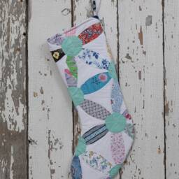 Vintage Quilt Christmas Stocking Hand-Stitched Joseph's Coat Pattern - thumbnail 4