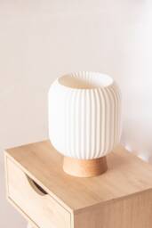 Kumo Oak Table Lamp, 3D Printed Lantern, Minimalist Desk Lamp - thumbnail 1