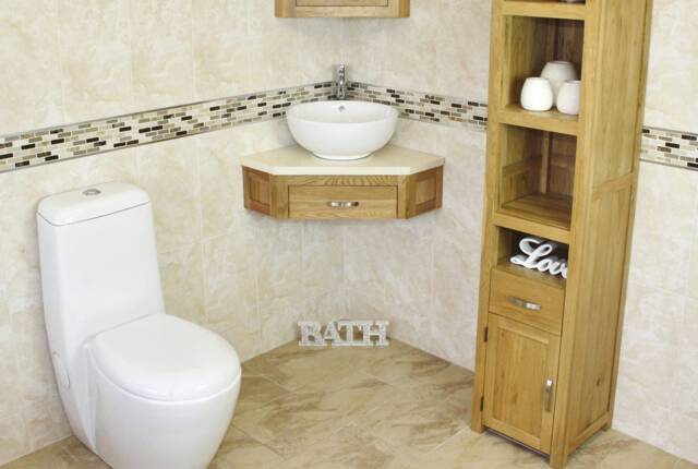 Bathroom Vanity Unit Oak Corner Wash Stand Marble & Ceramic Basin 501Wcmcbc - image 1