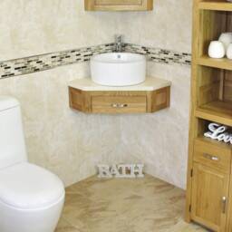 Bathroom Vanity Unit Oak Corner Wash Stand Marble & Ceramic Basin 501Wcmcbc - thumbnail 2