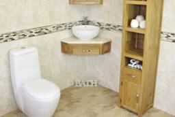 Bathroom Vanity Unit Oak Corner Wash Stand Marble & Ceramic Basin 501Wcmcbc