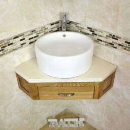 Bathroom Vanity Unit Oak Corner Wash Stand Marble & Ceramic Basin 501Wcmcbc - thumbnail 3