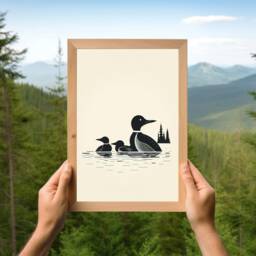 Minimalistic Vintage Loon Print - Earth Tones Art Cabin Lake Minnesota Artist Simple Nature - thumbnail 3