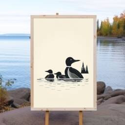 Minimalistic Vintage Loon Print - Earth Tones Art Cabin Lake Minnesota Artist Simple Nature - thumbnail 2
