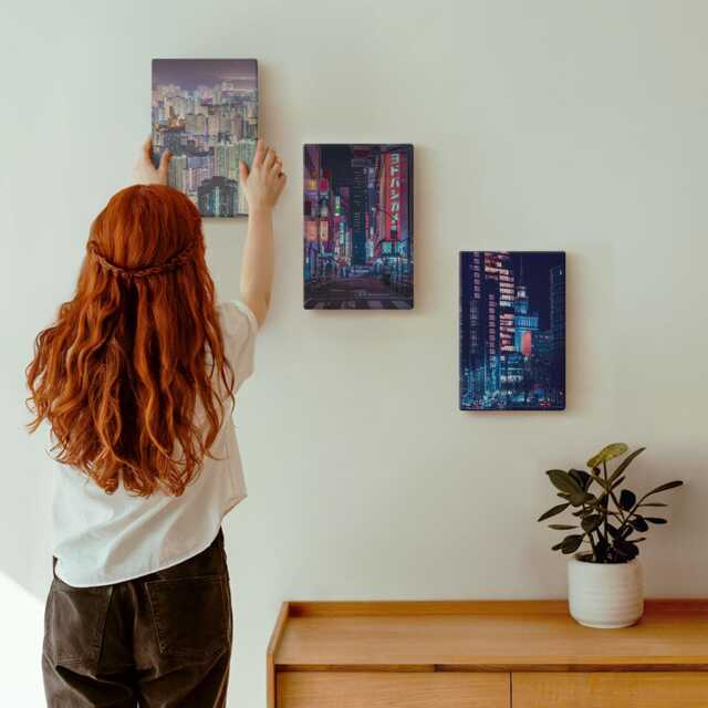 3 Piece Canvas Set - Night Views Of Cities With Neon Lights, Navy Wall Art Large, Travels Decor - image 1
