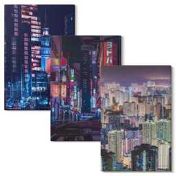 3 Piece Canvas Set - Night Views Of Cities With Neon Lights, Navy Wall Art Large, Travels Decor - thumbnail 2