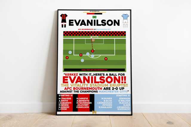 Evanilson V Manchester City Print, Afc Bournemouth Poster, Football Wall Art, Posters - image 1
