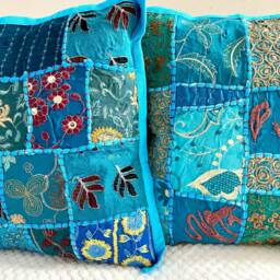 Handmade Embroidered Sari Patchwork Cotton Pillow Cover Indian Art. 40x40 cms, 16 Inches Square, Throw Bohemian, Ethnic Art.toronto Canada - thumbnail 3