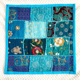 Handmade Embroidered Sari Patchwork Cotton Pillow Cover Indian Art. 40x40 cms, 16 Inches Square, Throw Bohemian, Ethnic Art.toronto Canada - thumbnail 4
