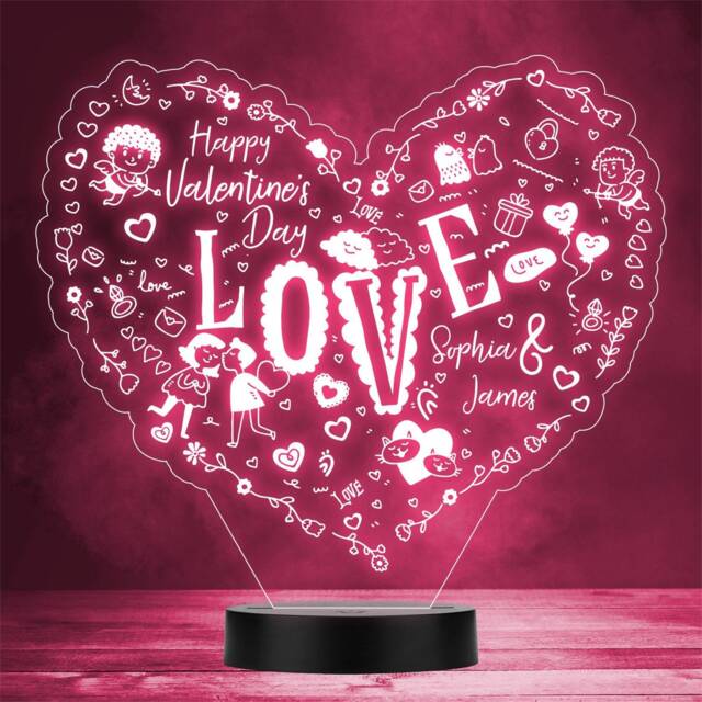 Love Doodles Icons Valentine's Day Cupid Personalised Gift Colour Night Light - image 1