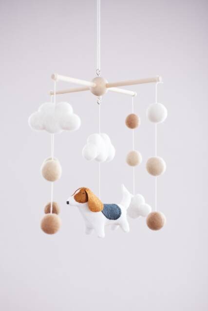 Handmade Basset Hound Baby Mobile Wool Felt Nursery Decor - image 1