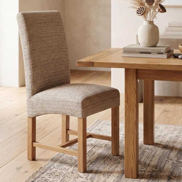 Set Of 2 Light Mocha Fabric Dining Chairs - Upholstered Ready Assembled - image 1
