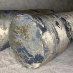 Navy Gold Bolster Cushion For Bed - Chic Bedroom Accessory Tessere Midnight - thumbnail 2