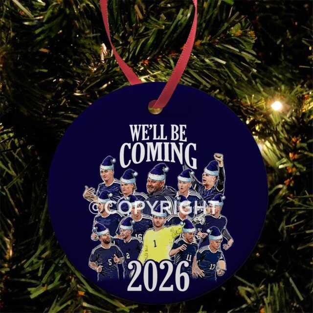 We'll Be Coming 2026 Scotland Football Christmas Tree Decoration Flat Ceramic Bauble Mcginn Mctominay Etc Tartan Army Scottish World Cup