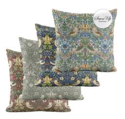 Outdoor Cushion Cover 29 Sizes William Morris Strawberry Thief Natural Handmade Nature Birds Animals Gift Waterproof Conservatory Garden - thumbnail 1
