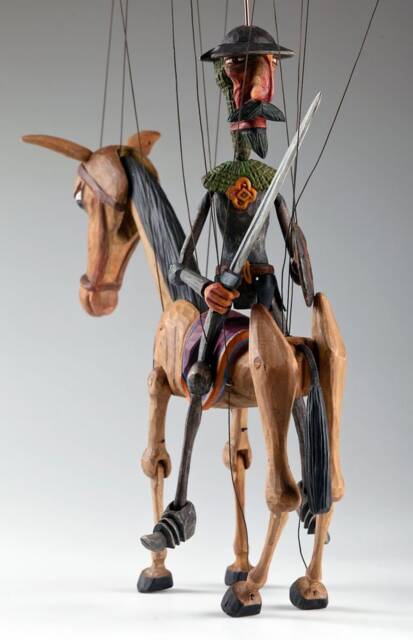 Don Quichotte & Rocinante Horse - Czech Marionettes Hand-Carved From Linden Wood - image 1