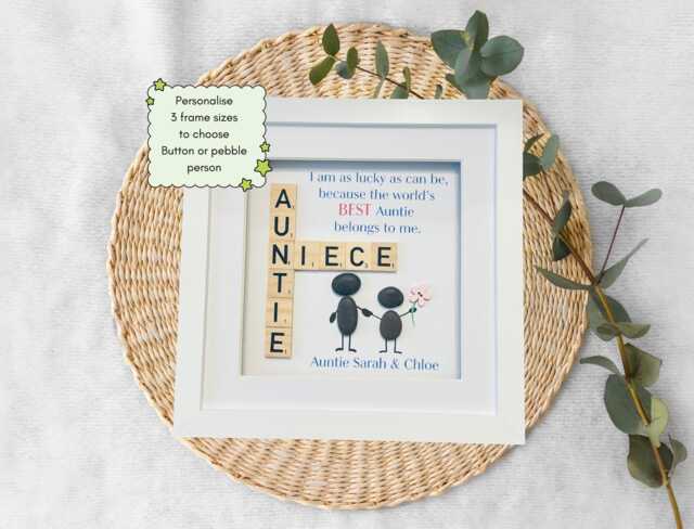Auntie & Niece Scrabble Frame Gift - Pebble Art Picture Birthday Or Mother's Day For Handmade UK - image 1