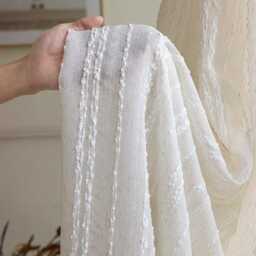 Blue Striped Sheer Curtains, Polyester Linen Panels, Coastal Window Drapes - thumbnail 4