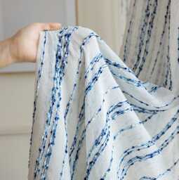 Blue Striped Sheer Curtains, Polyester Linen Panels, Coastal Window Drapes