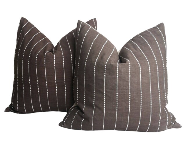 Handwoven Chiangmai Pillow Cover, Brown Striped Organic Cotton, 20x20 - image 1