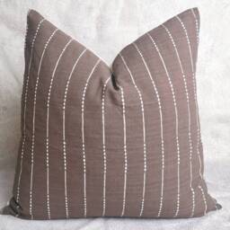 Handwoven Chiangmai Pillow Cover, Brown Striped Organic Cotton, 20x20 - thumbnail 3