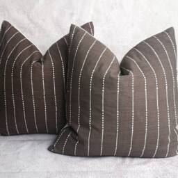 Handwoven Chiangmai Pillow Cover, Brown Striped Organic Cotton, 20x20 - thumbnail 2