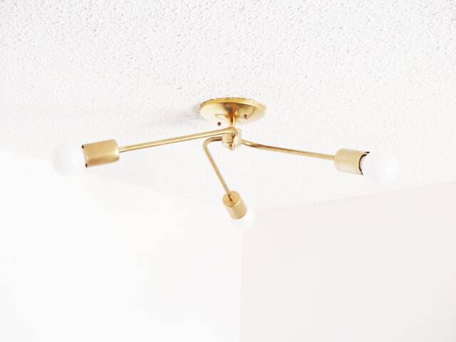 Brass Flush Mount - Modern Ceiling Light 3 Arm Pinwheel Bathroom Minimalist Bedroom Dining Room Contemporary Ul Listed - image 1