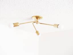 Brass Flush Mount - Modern Ceiling Light 3 Arm Pinwheel Bathroom Minimalist Bedroom Dining Room Contemporary Ul Listed