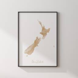 New Zealand Map Beige & Gold Wall Art Print - thumbnail 3