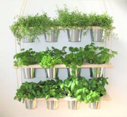 Hanging Herb Garden Indoor Planter With Zinc Pots & Wood Shelves - thumbnail 1