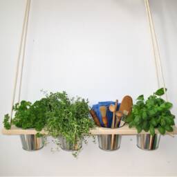 Hanging Herb Garden Indoor Planter With Zinc Pots & Wood Shelves - thumbnail 3