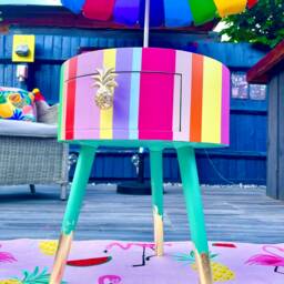 Pastel Rainbow Stripe Multicoloured Round Side Table . Circular Wooden Bedside With Drawer. Ideal Nighstand Or - thumbnail 3