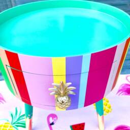 Pastel Rainbow Stripe Multicoloured Round Side Table . Circular Wooden Bedside With Drawer. Ideal Nighstand Or - thumbnail 4