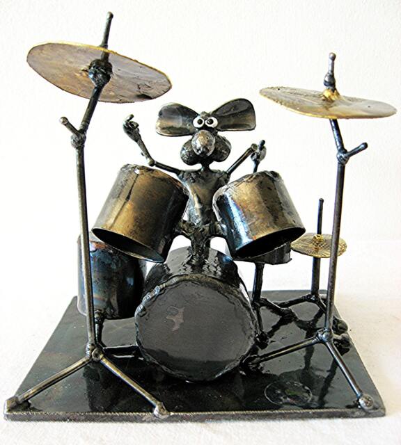 Drummer Mouse Sculpture Made From Reclaimed Steel - image 1