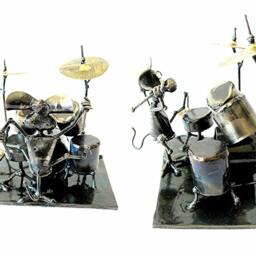 Drummer Mouse Sculpture Made From Reclaimed Steel - thumbnail 4