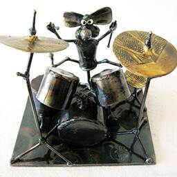 Drummer Mouse Sculpture Made From Reclaimed Steel - thumbnail 2