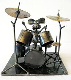 Drummer Mouse Sculpture Made From Reclaimed Steel - thumbnail 1
