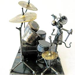 Drummer Mouse Sculpture Made From Reclaimed Steel - thumbnail 3