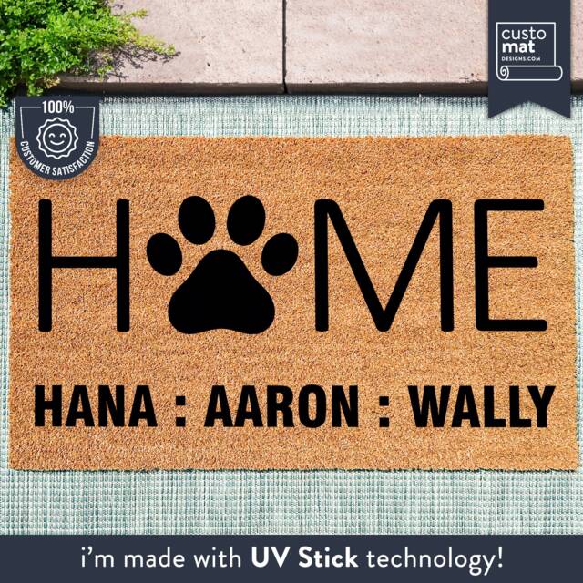 Personalised Pet Paw Symbol Home Family Names Doormat - With A Pawprint Cute Animal Lover Gift - image 1